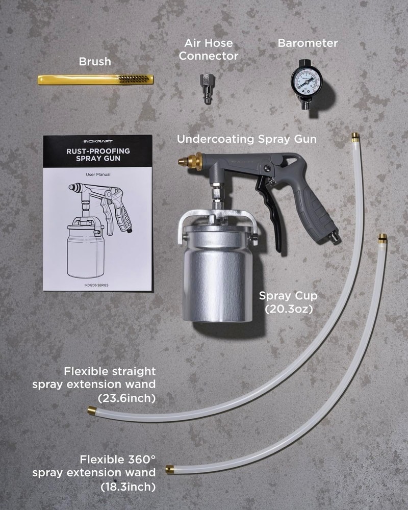 Suction Feed Undercoating Spray Gun with Adjustable Nozzles and Accessories