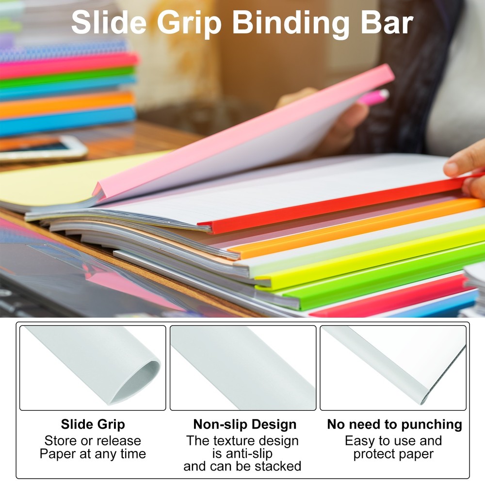100Pcs Binding Bars, 8mm Binding Bars 50 Sheets Capacity, White