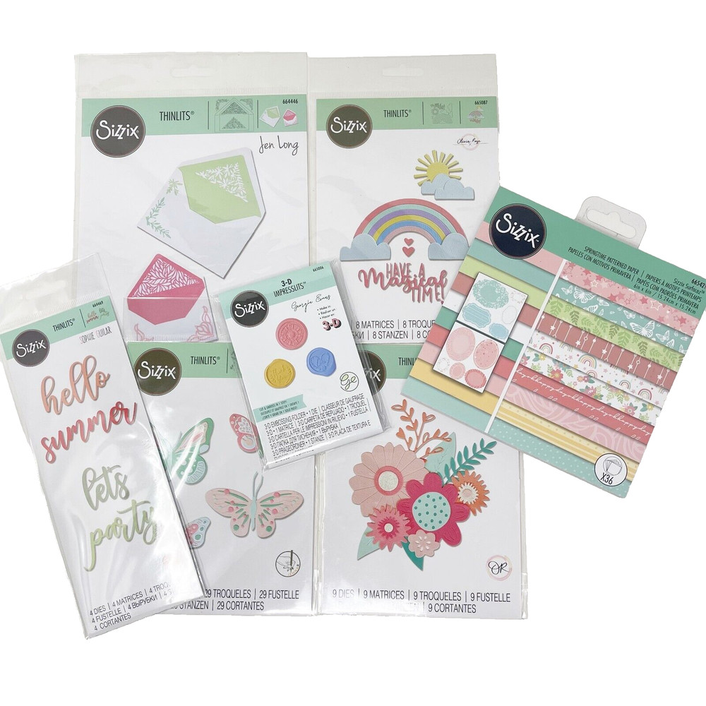 Sizzix Thinlits Spring & Summer Bundle Card Making Paper 3-D Seals NEW