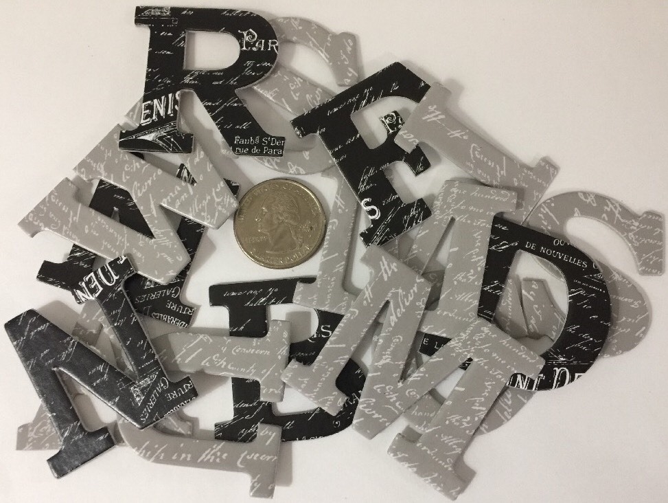 BLACK/GREY PRINTED CHIPBOARD LETTERS(52pc)Alphabet•Upper-Case•Label•Writing•Word