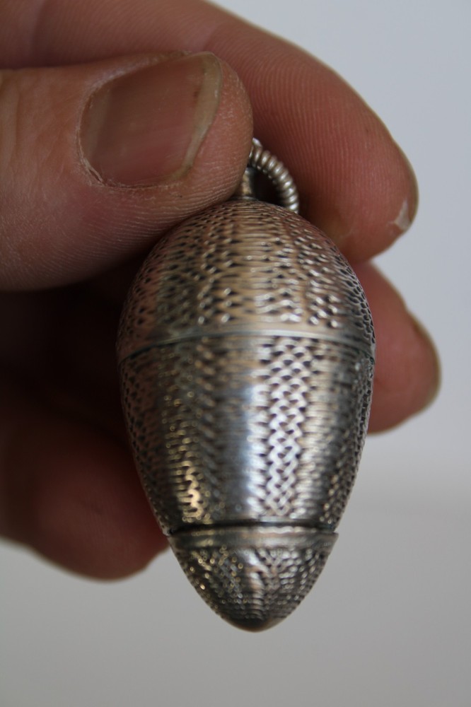 Antique Egg Sterling Silver Chatelaine Thimble Holder & Thimble / Pomander ?