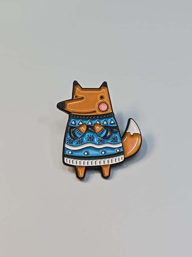 Cute Fox With Blue Sweater Lapel Pin