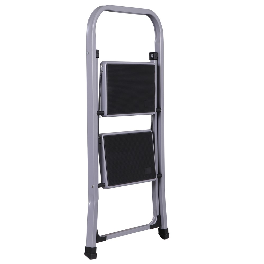 2 Step Ladder Folding Step Stool with Convenient Handgrip Handle 380 lbs Gray