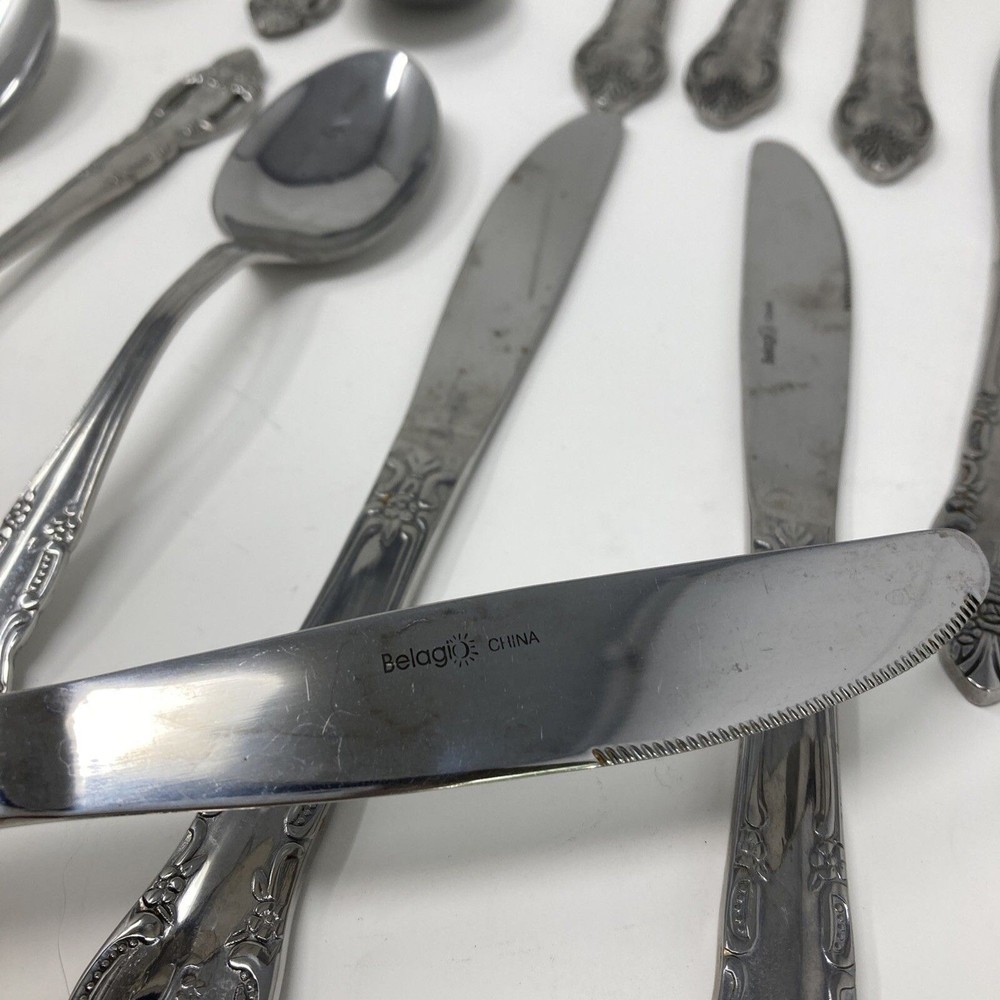 Belagio Stainless Baroque Ornate Pierced Floral Scroll Flatware Partial Set