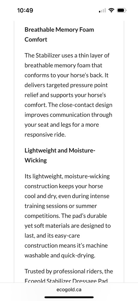 Ecogold Stabilizer Dresage Pad