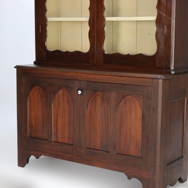 Antique Two-Piece Walnut Step Back Bookcase C1910