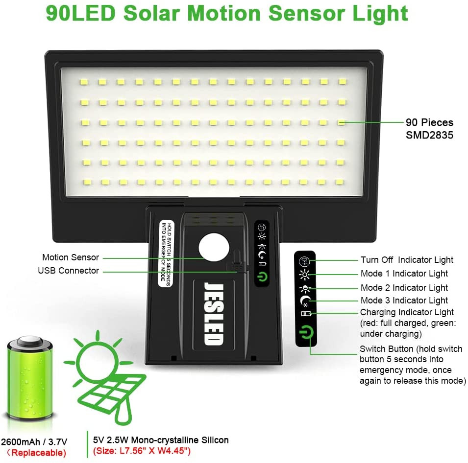 Solar Light With 90 LED, Outdoor Solar Lamp With Motion Sensor, 4 MB