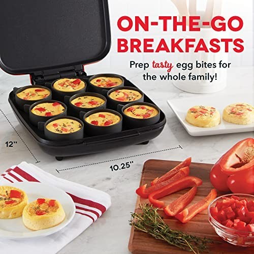 Electric Egg Bite Maker - Non-Stick Silicone Cups, 9 Servings, Space-Saving Desi