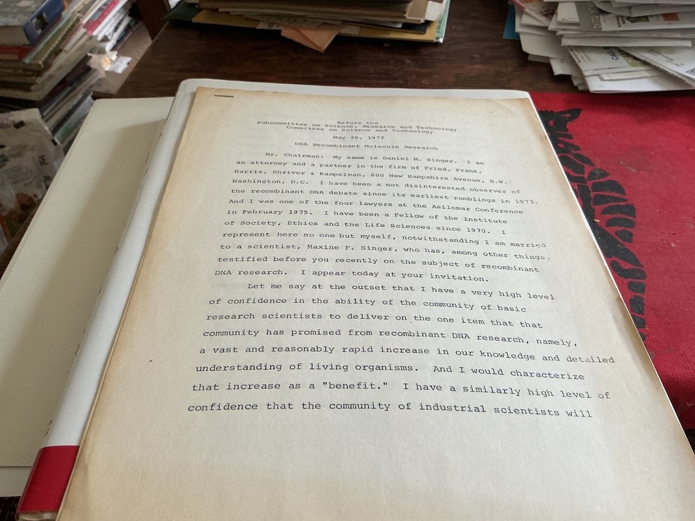 DNA Recombinant Molecule Research Testimony 1977