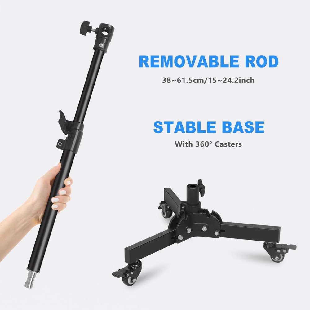 Short Floor Light Stand with Casters, 23.8-32.9" Removable Foldable Rolling S...