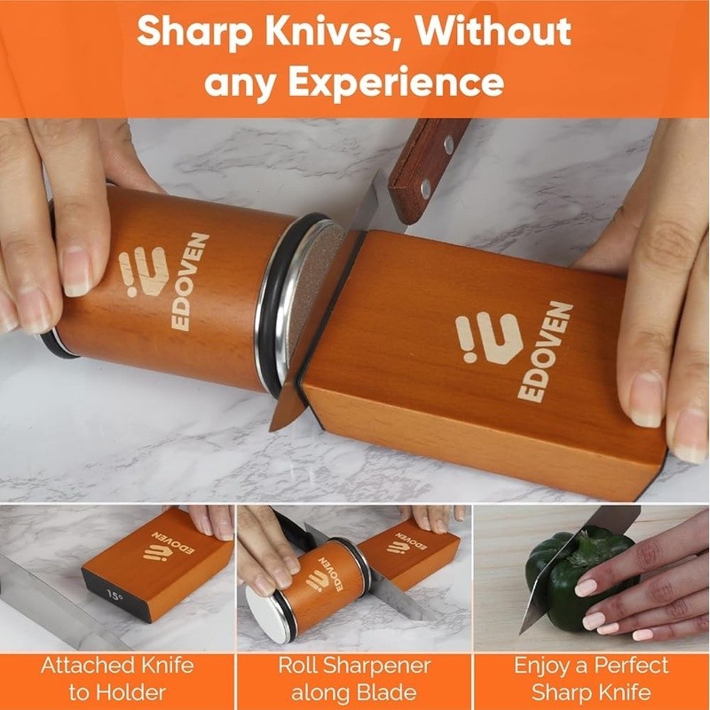Dual Angle Knife Sharpener 2 Stage Beech Wood Rolling Sharpener Universal Use