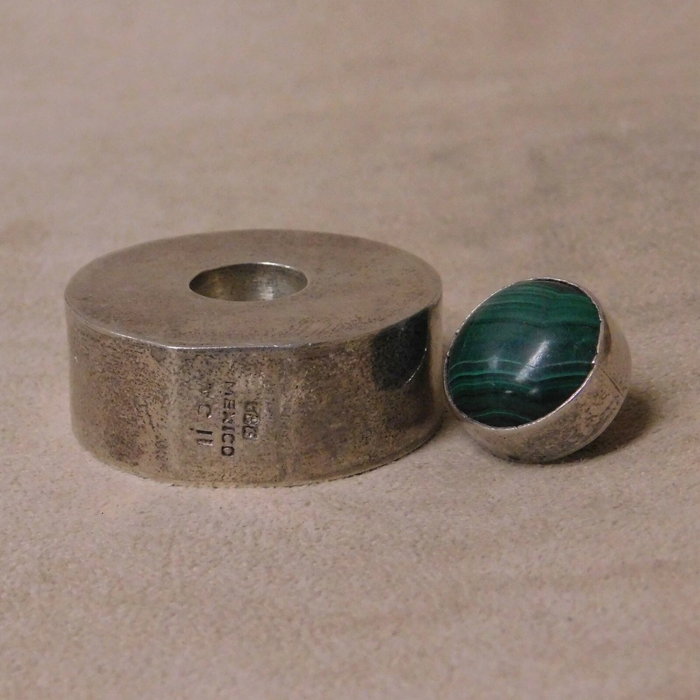 Sterling Silver Perfume Bottle with Malachite Screw On Lid +