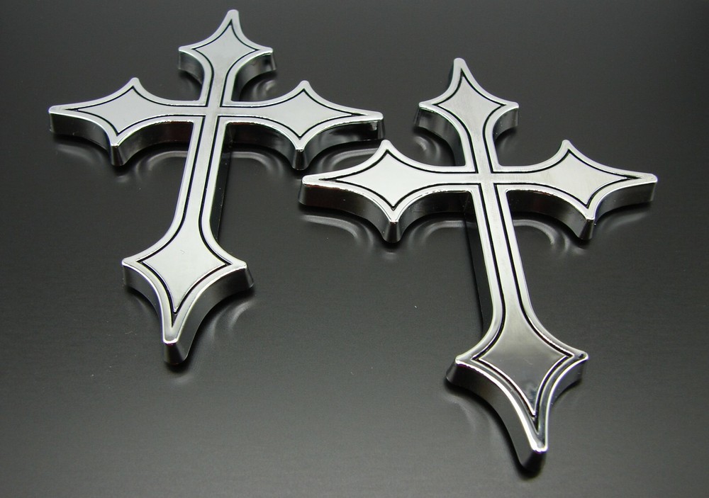 (2) CHRISTIAN HOLY CROSS 3D EMBLEMS STICKERS DECAL.RELIGIOUS CAR EMBLEMS DECALS