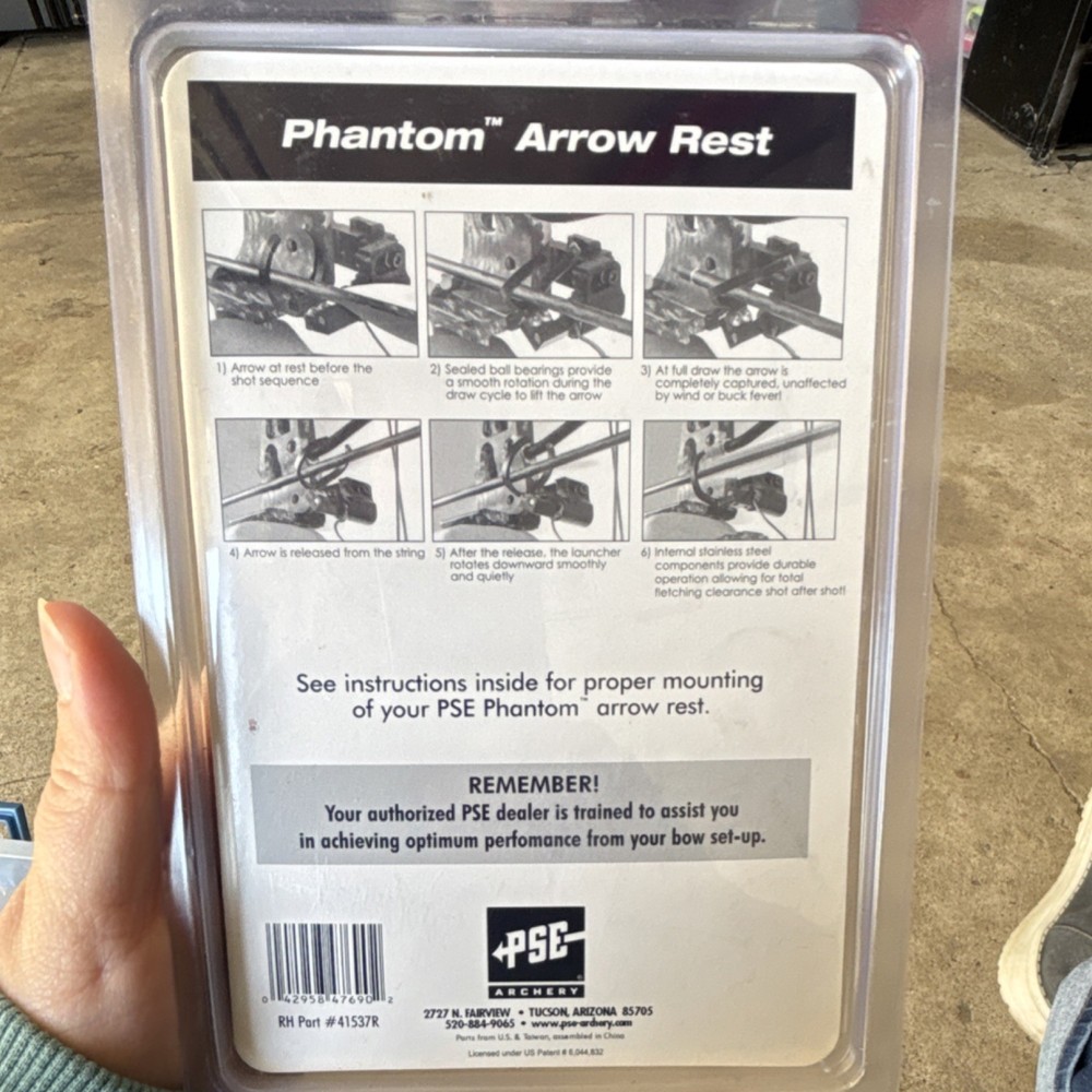 PSE Archery Phantom Drop-Away Arrow Rest Black Right Hand for Compound Bow