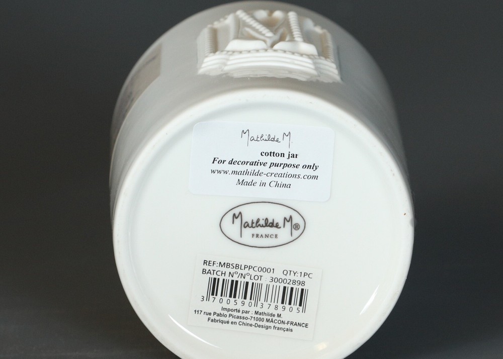 MATHILDE M. WHITE CERAMIC LIDDED COTTON BALLS JAR MEDIUM Size