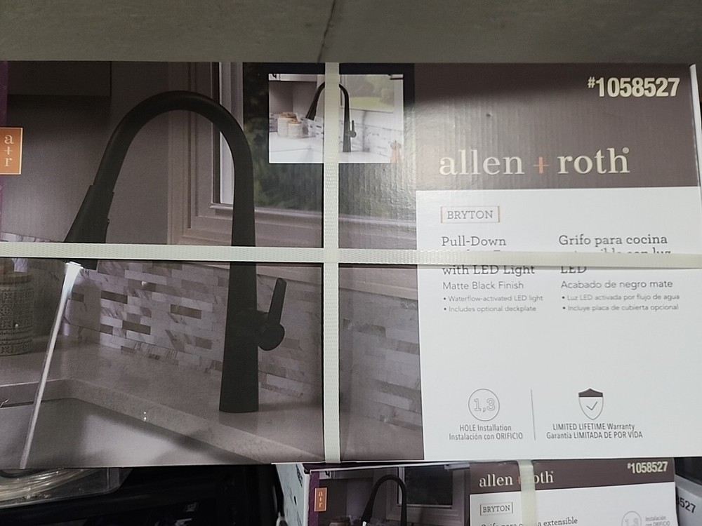 Allen + Roth Bryton Matte Black Single Handle Pull-down Kitchen Faucet with LED