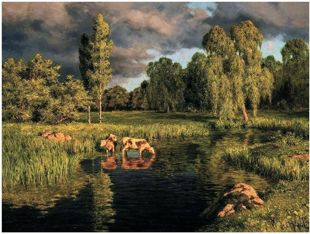 Summer River Cow Thunderstorm I. Choultse Tile Mural Kitchen Backsplash Ceramic