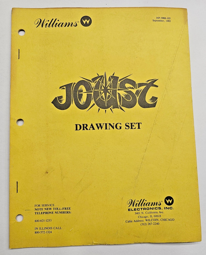 ORIGINAL WILLIAMS JOUST DRAWING SET SEPTEMBER 1982