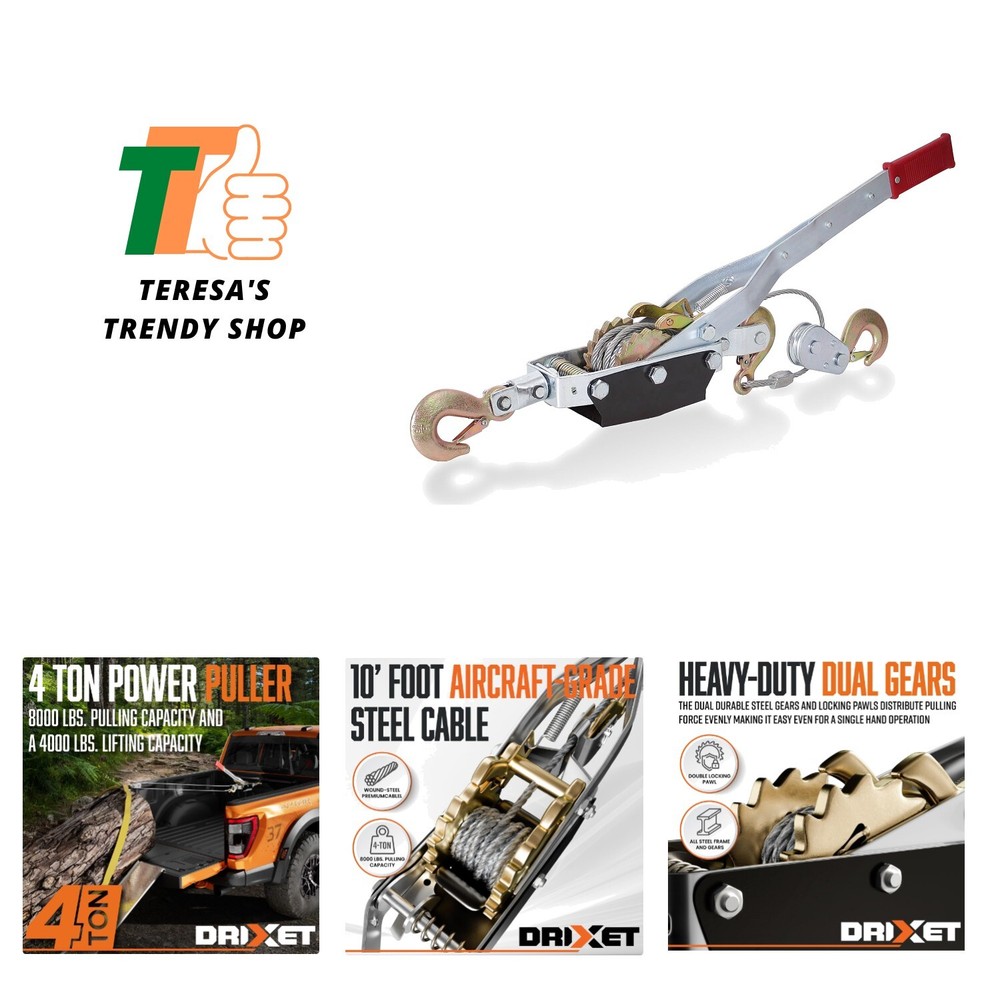 Come Along Winch Heavy Duty - 4 Ton Power Puller Hand Winch with Cable and Pu...