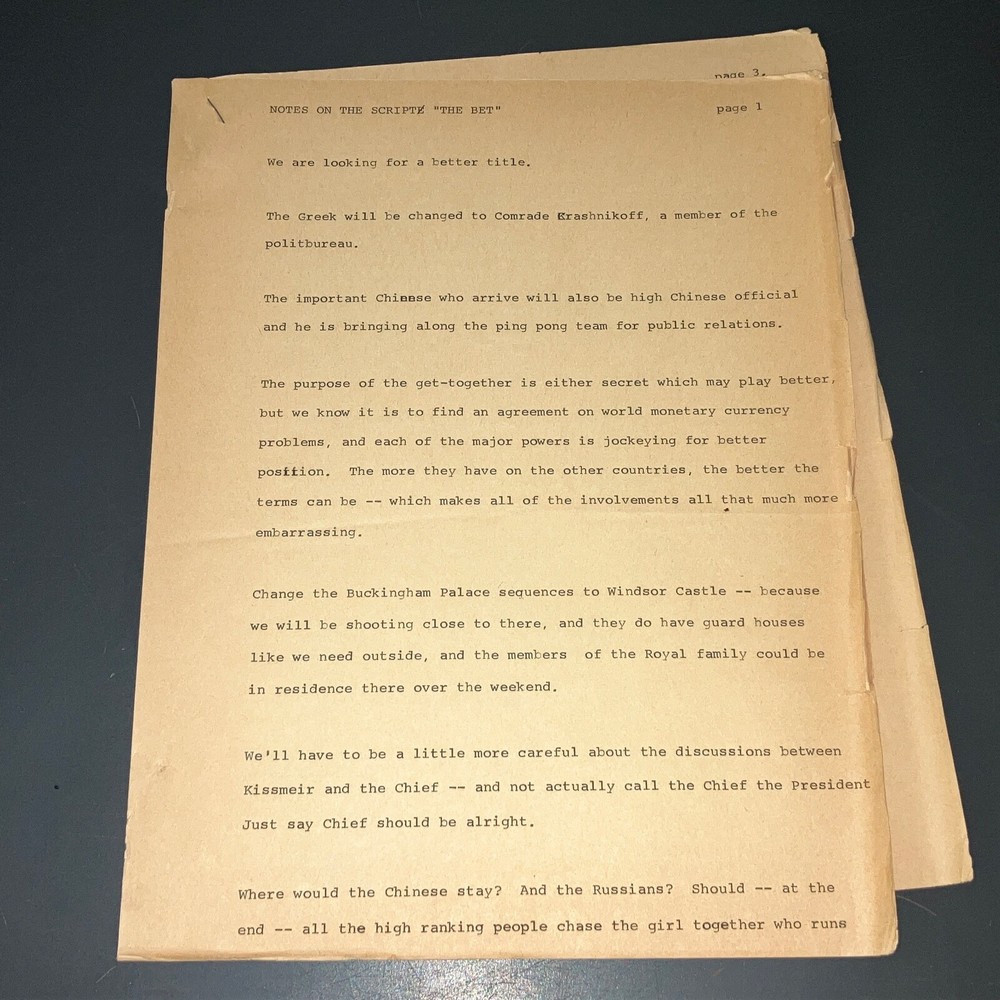 BUNNY CAPER (2/7/73) Jack Arnold Dir. / Early Title Draft + Hand-Typed Pgs +COA!