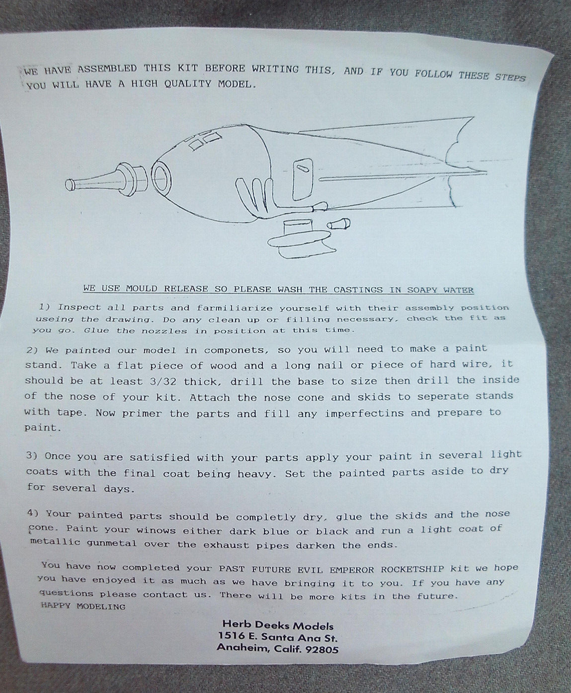 VTG 1985 HERB DEEKS MODELS FLASH GORDON EVIL EMPEROR ROCKET KIT MISSING 1 PART