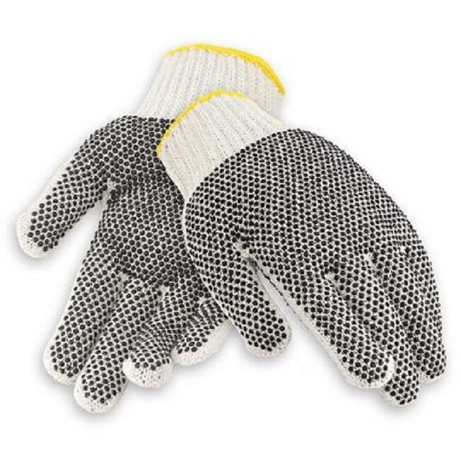 String Knit Gloves with Plastic Dots, Reversible Dot Cotton Blend 12 Pair