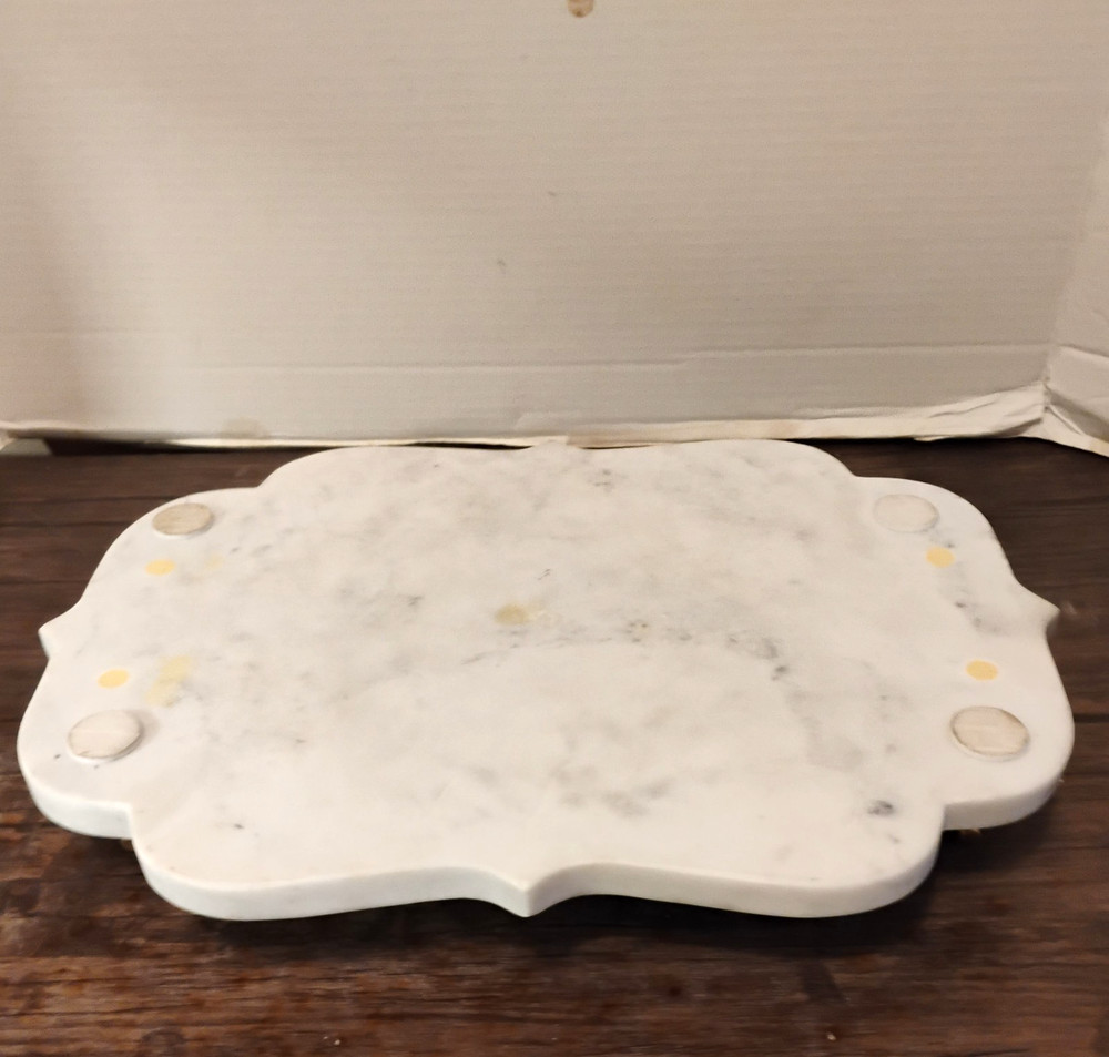 Solid White Marble Charcuterie Food Serving Board w/Solid Brass Carrying Handles