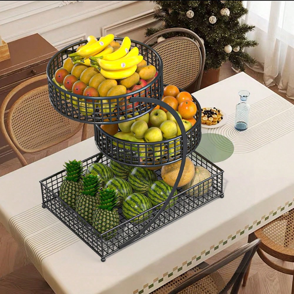 3 Tier Round Metal Storage Rack, No Assembly Required, Multi-Tier Kitchen