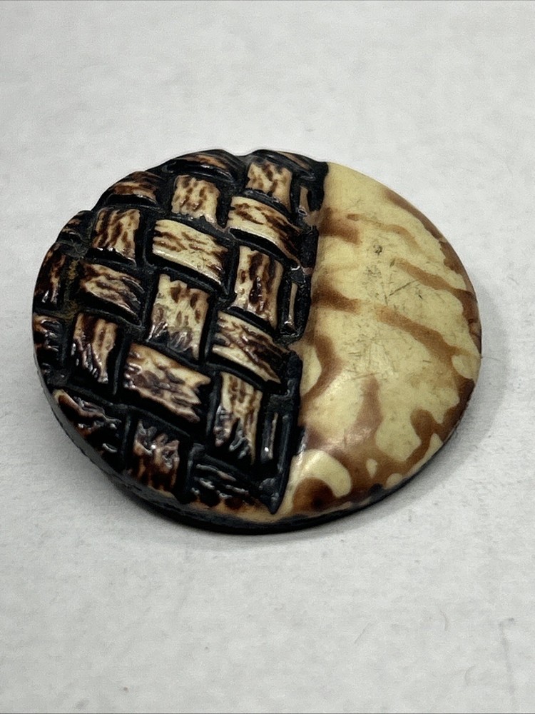 Vintage Celluloid Button Partial Basket Weave Design