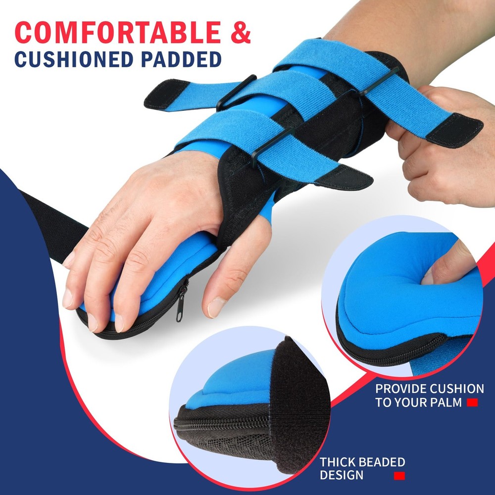 FEATOL Resting Hand Splint Stroke Night Immobilizer with Medium, Black & Blue
