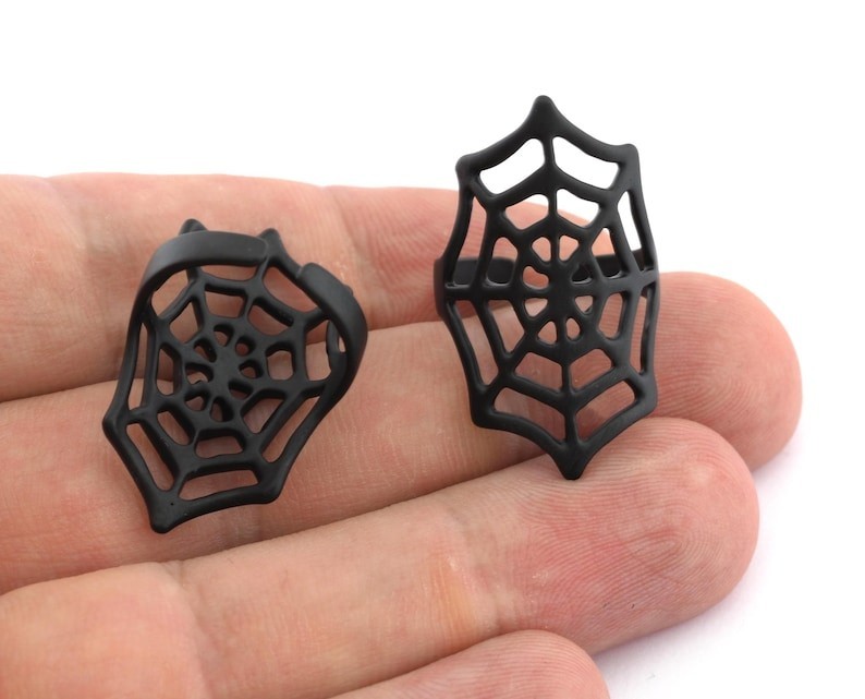 Spider Web Ring,Adjustable Ring Black painted brass(19.5mm 9.5US inner size)2734