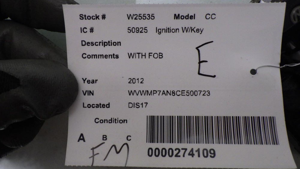 12 VOLKSWAGEN CC Ignition W/Key