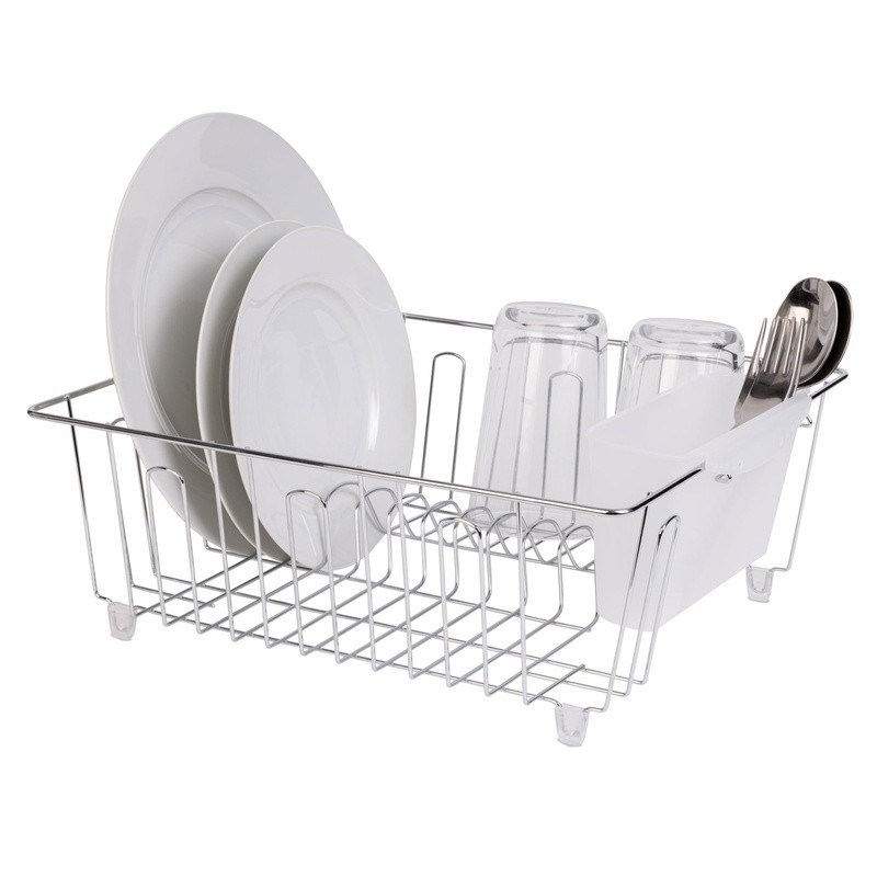 Small Dish Drainer W/ Cutlery Cup Kitchen Drying Rack Organizer Countertop New