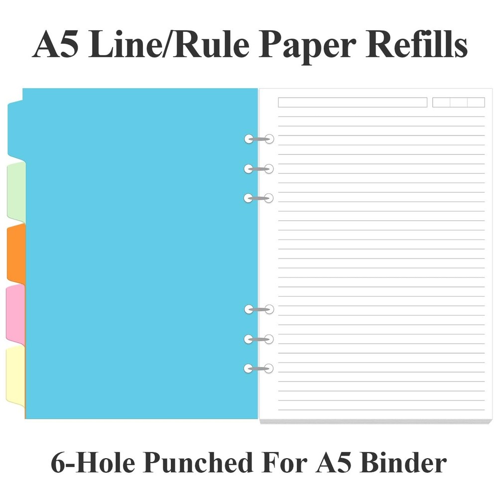 A5 Refill Paper - 6 Hole Planner Inserts for Binder, 200 Pages 6 A5, White