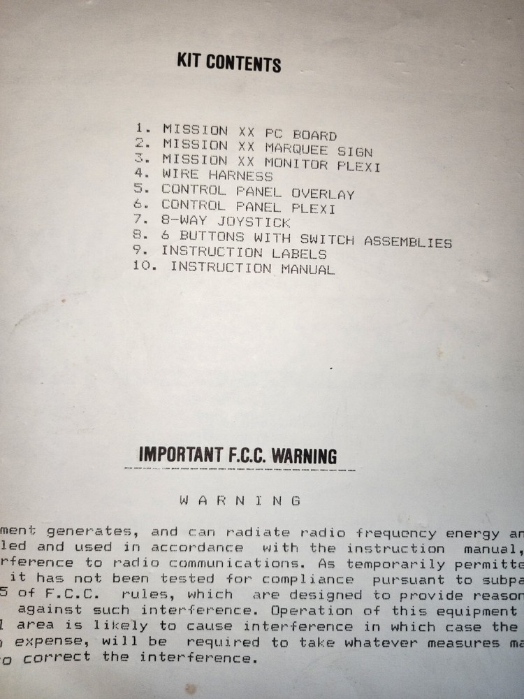 Mission XX Arcade Manual Triax