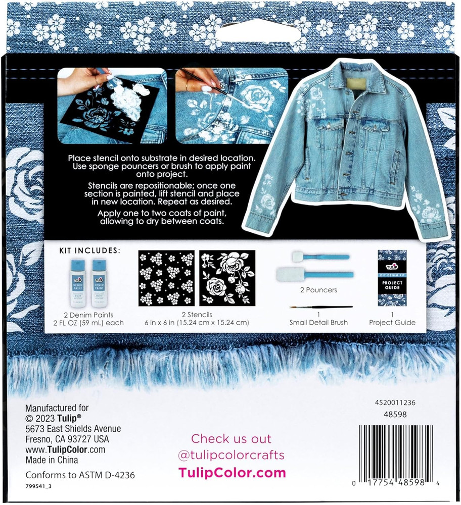 Denim Paint Stencil Kit, Permanent Paints, Beginner Friendly Craft Kit, Includes