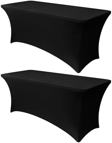 Obstal 6ft Black Spandex Table Cloth, 2 Pack, Fitted Rectangular