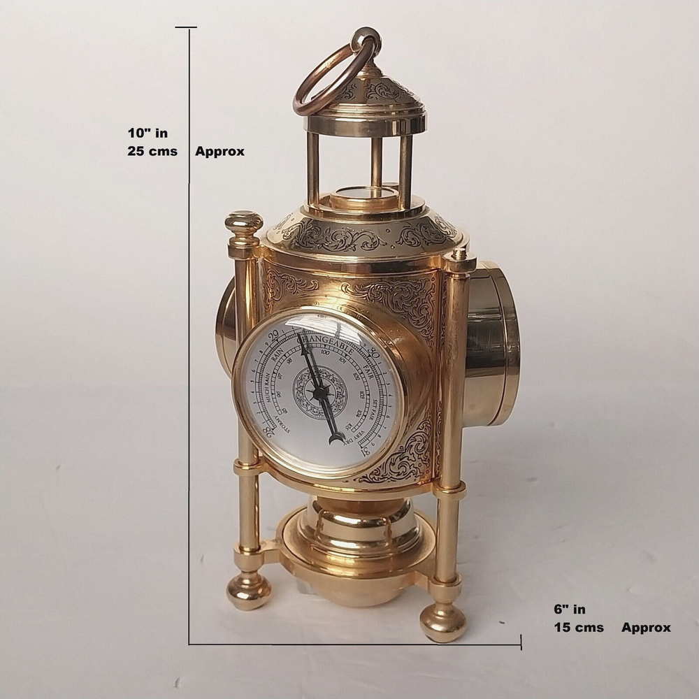 NAUTICAL 3-SIDED BRASS - CLOCK, BAROMETER, THERMOMETER & COMPASS WORKING