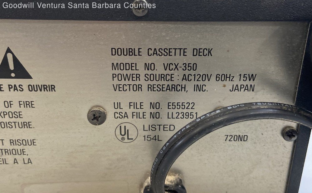 Vector Research VCX-350 Double Cassette Deck Player Working