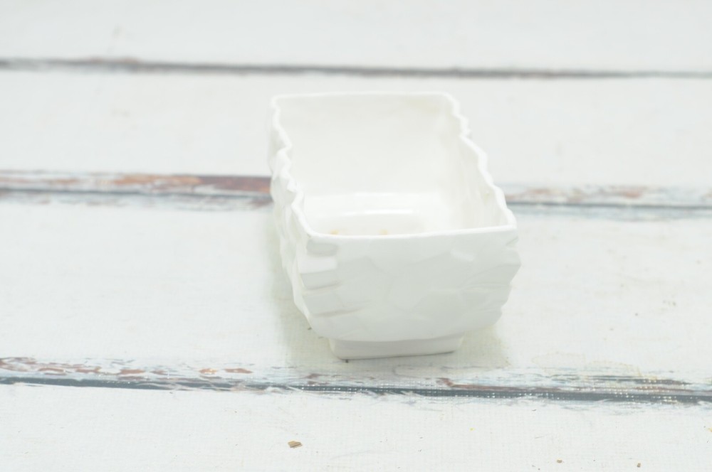 Vintage . McCoy Geometric Pottery White Rectangular Window Box Planter Flower #2