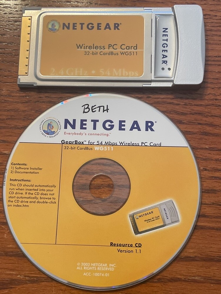 Netgear WG511 54 Mbps 32-bit Wireless PC Card & Version 1.1 CD