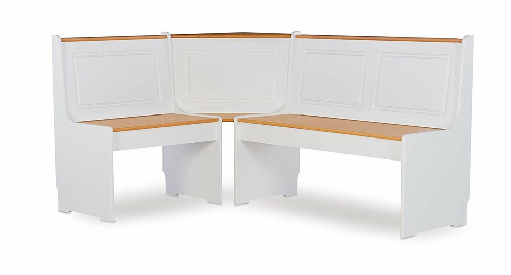 3 pc White Wood Top Breakfast Nook Dining Set Corner Booth Bench Kitchen Table