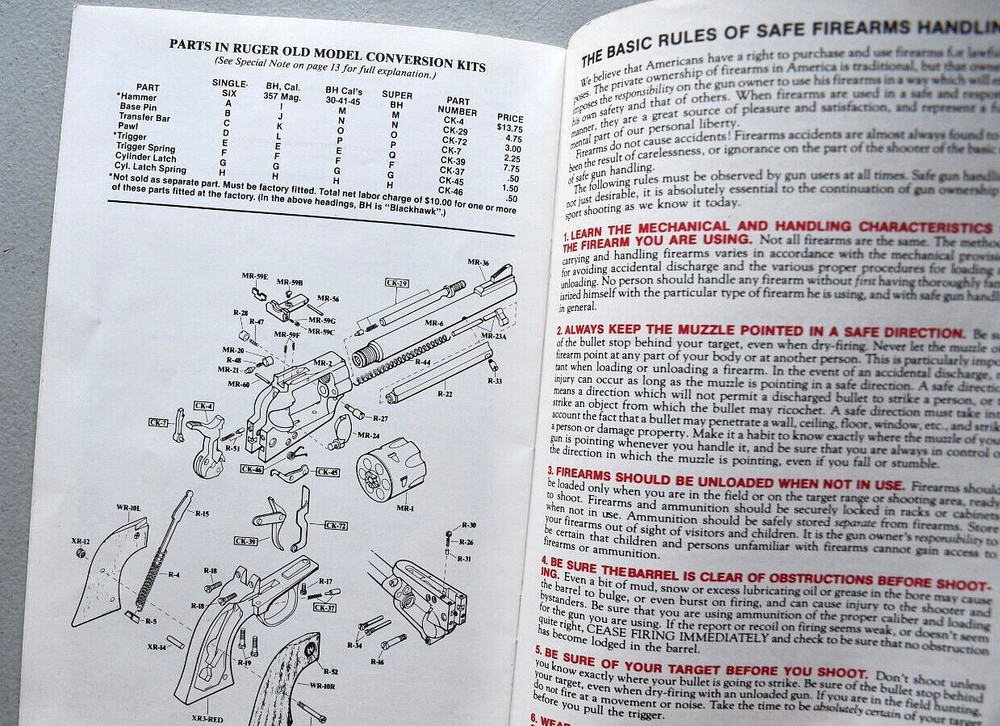 RUGER Old Model Single Six Blackhawk Super Blackhawk Conversion Kit Manual 1983
