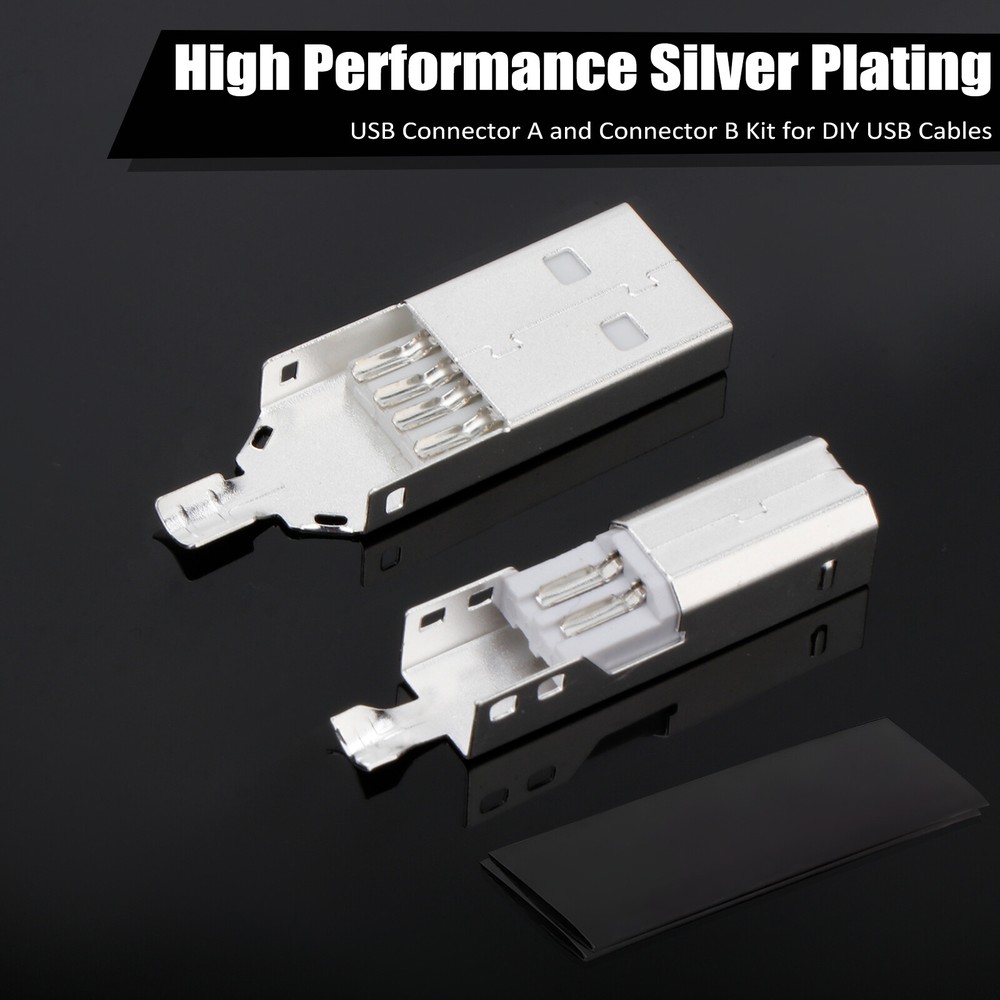 2PCS Silver Plated USB A USB B Type A Type B USB PLUG For USB Cable Date Wire