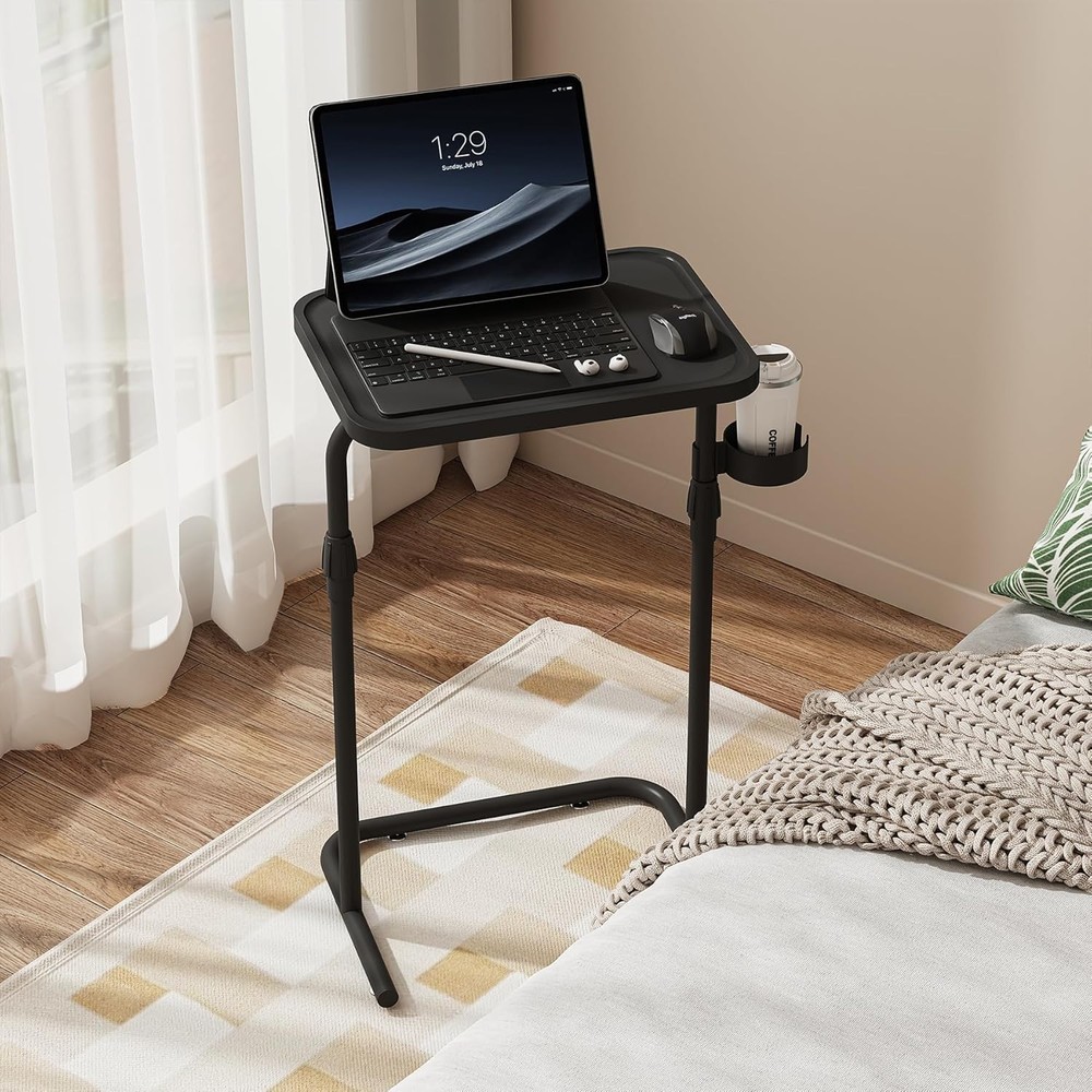C Shaped End Table W/ Tiltable Surface Adjustable Height Side Table Slide Under
