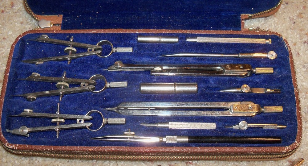 Vintage Tacro 2231 Drafting Tools Case, Curves Triangles Rule Protractor Germany