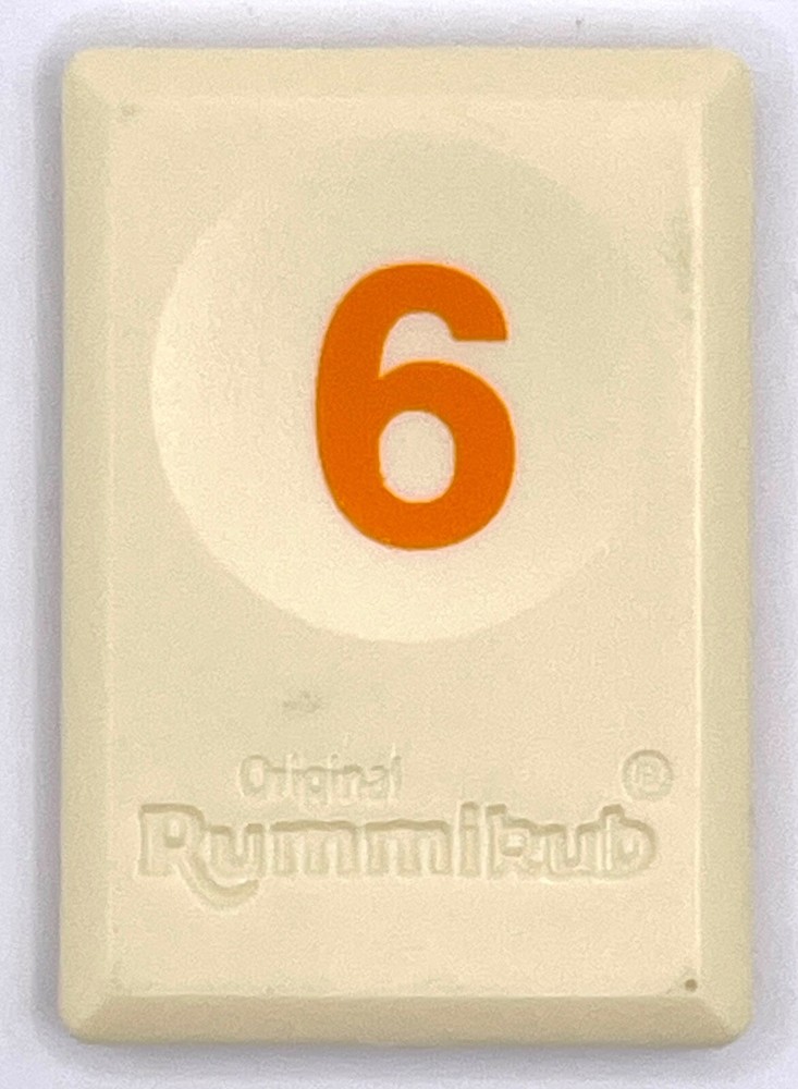 Rummikub Tile Orange 6 Game Replacement Smooth Number Engraved Back Pressman