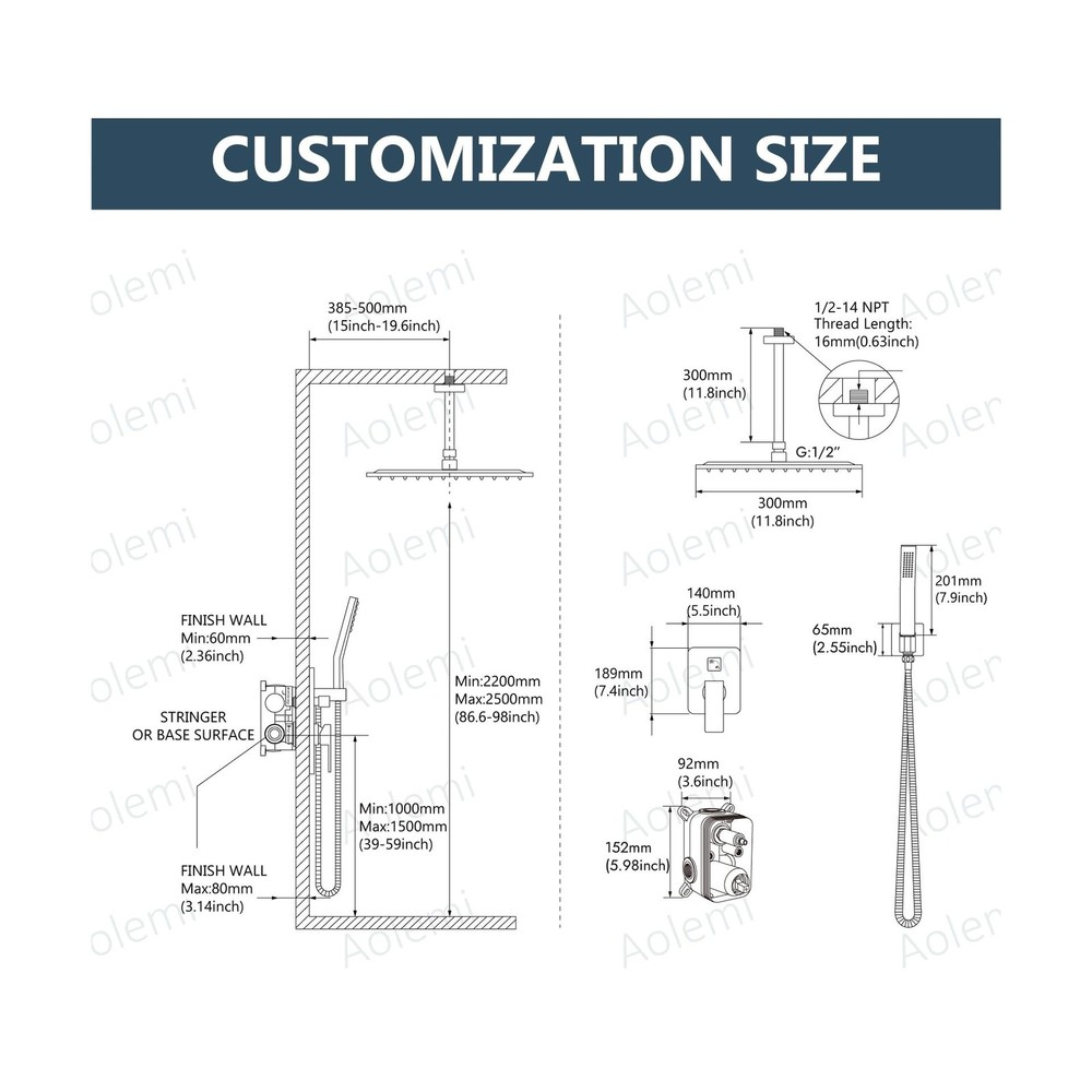 Aolemi Ceiling Mount Shower System Rain Shower Head with Handheld Spray High ...