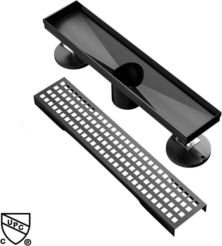 Desagüe de ducha lineal de 12 pulgadas, desagüe de suelo rectangular negro
