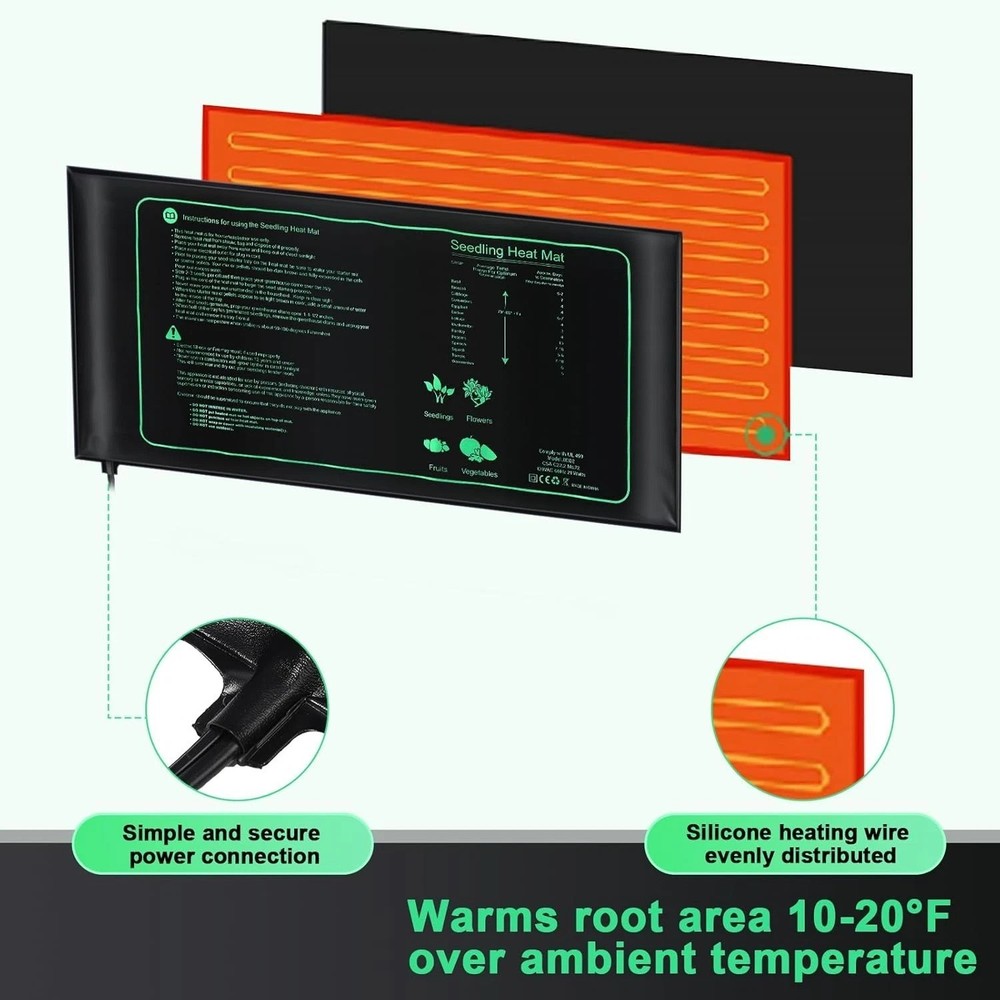 Durable 10x20.75 Waterproof Hydroponic Heating Mat - 6-Pack for Seed Starting